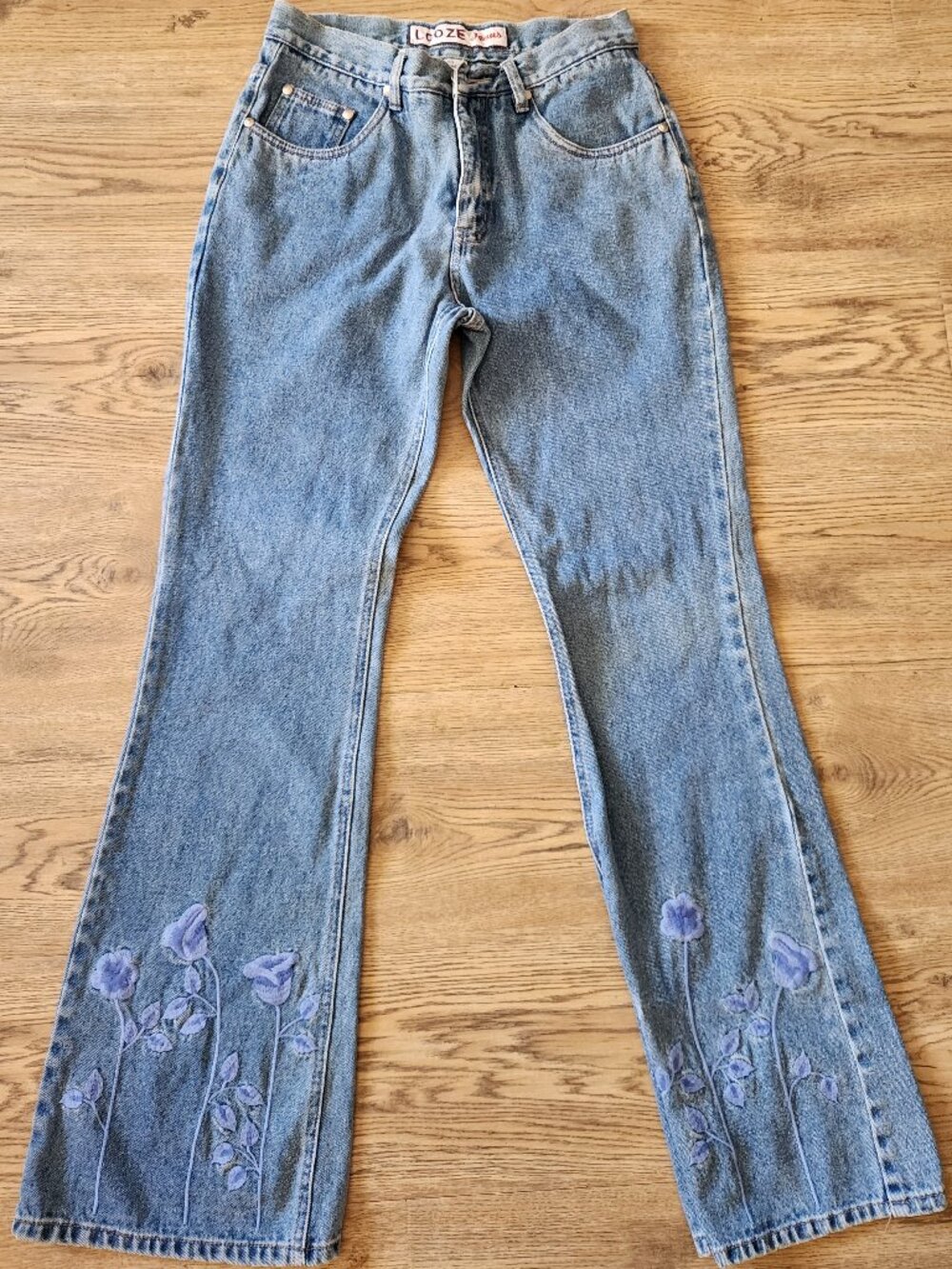 Vtg 70s Looze Jeans High Rise Embroidered Flare Leg Sz 7